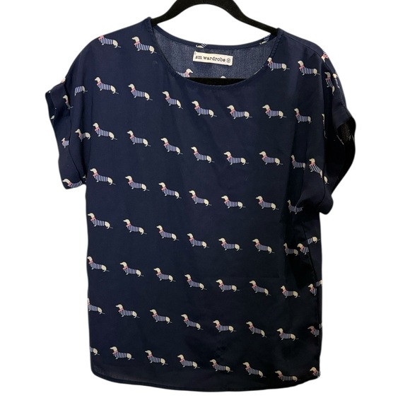 Sm Wardrobe Tops - sm wardrobe Whimsical Daschund Novelty Print Blouse sz M